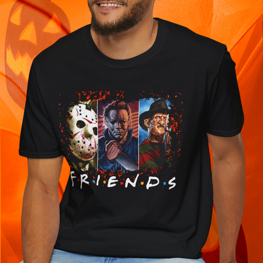 Horror Movie Villains Halloween Friends Softstyle T-Shirt, Scary Movie Tee, Halloween Shirt, Horror Movie Fan Gift, Horror Movie Characters