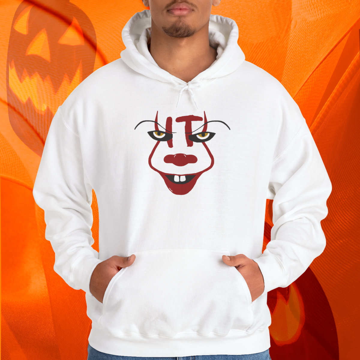 Pennywise IT Unisex Hoodie for Halloween, Scary Clown Pullover, Horror Movie Sweatshirt, Halloween Costume Hoodie, Creepy Clown Jumper