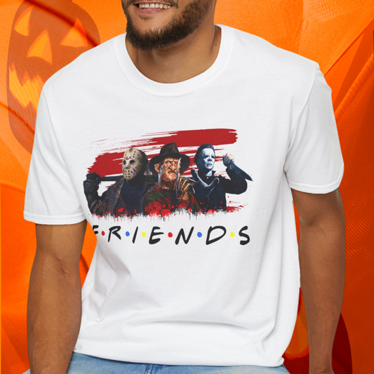 Horror Movie Villains Halloween Friends Softstyle T-Shirt, Scary Movie Tee, Halloween Shirt, Horror Movie Fan Gift, Horror Movie Characters