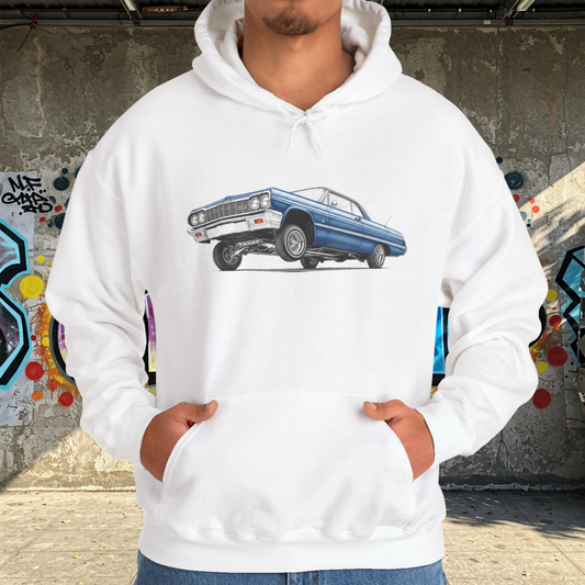 Classic Car Hoodie, Lowrider Car Hoodie, Blue Vintage Car Sweatshirt, Car Enthusiast Gift, Unisex Automotive Hoodie