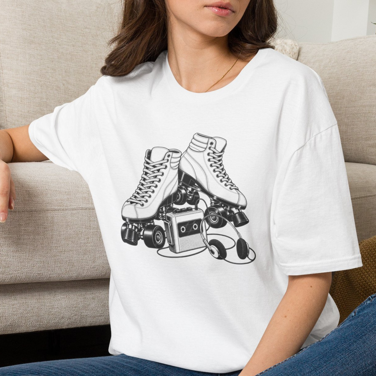 Roller Skate T-Shirt, Retro Cassette Tee, Vintage Roller Rink Shirt, Music Lover Gift, Skater Tee