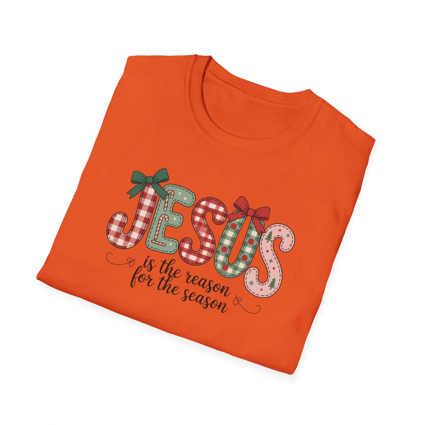 Jesus Is the Reason for the Season Christmas T-Shirt – Cute Plaid Holiday Christian Tee with Bows