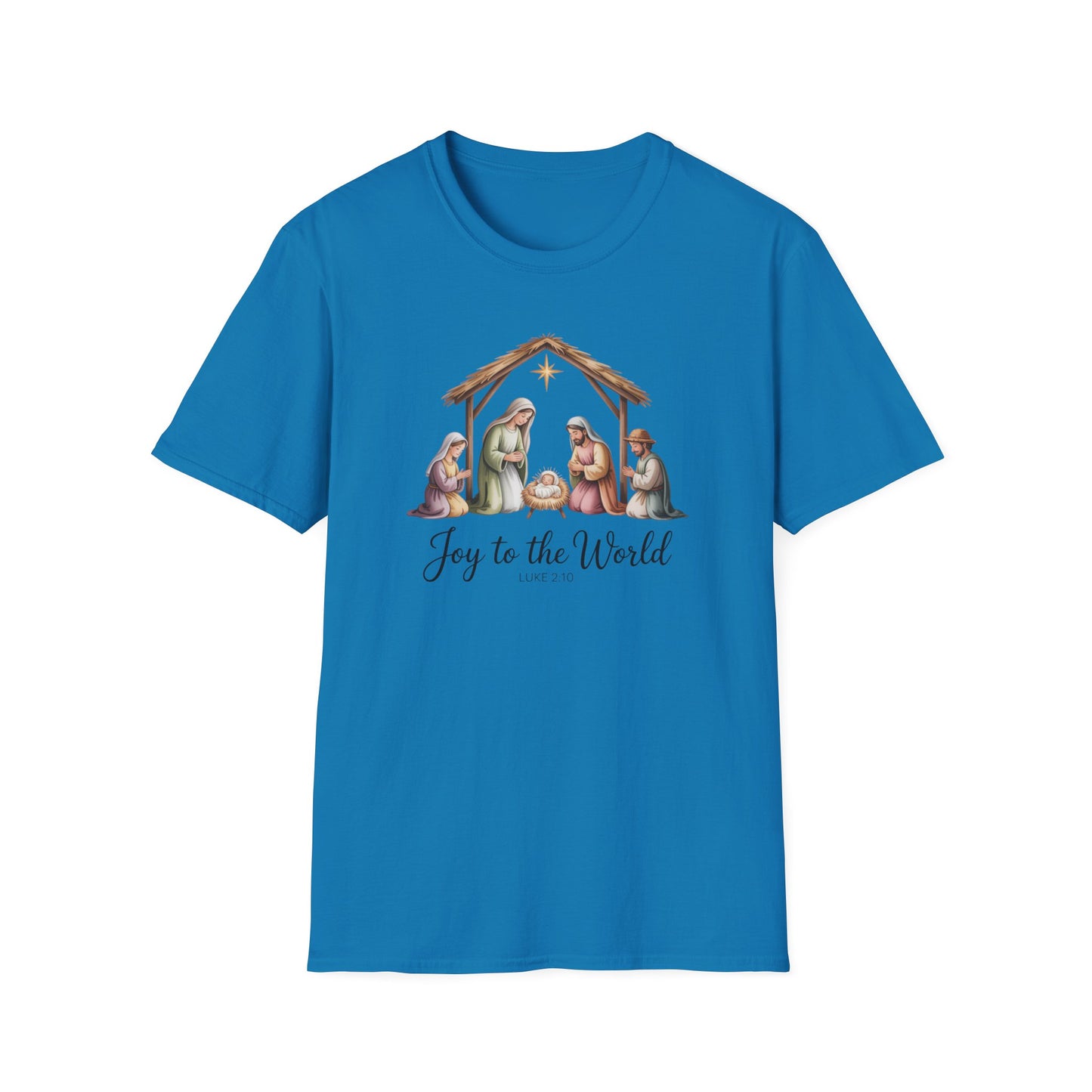 Joy to the World Nativity T-Shirt – Luke 2:10 Christmas Shirt with Holy Family, Christian Holiday Tee