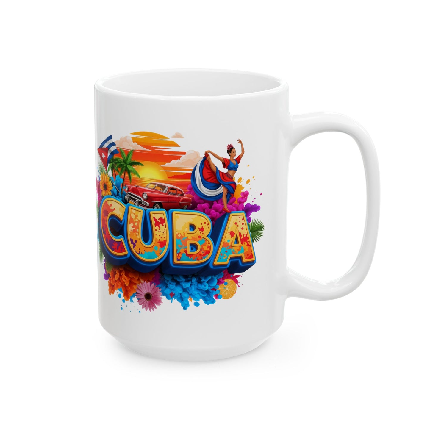Colorful Cuban Flag Ceramic Mug, 11oz 15oz - Vibrant Cuba Souvenir Coffee Cup, Patriotic Tea Mug, Cuban American Gift, Kitchen Decor
