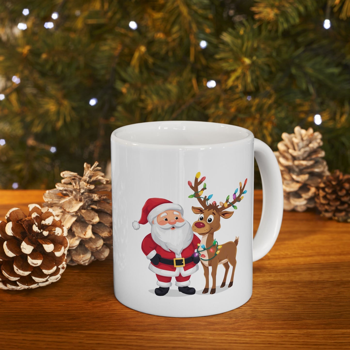 Santa and Rudolph Mug – Cute Holiday Coffee Cup, Festive Santa Ceramic Mug, Christmas Gift Idea (11oz/15oz)