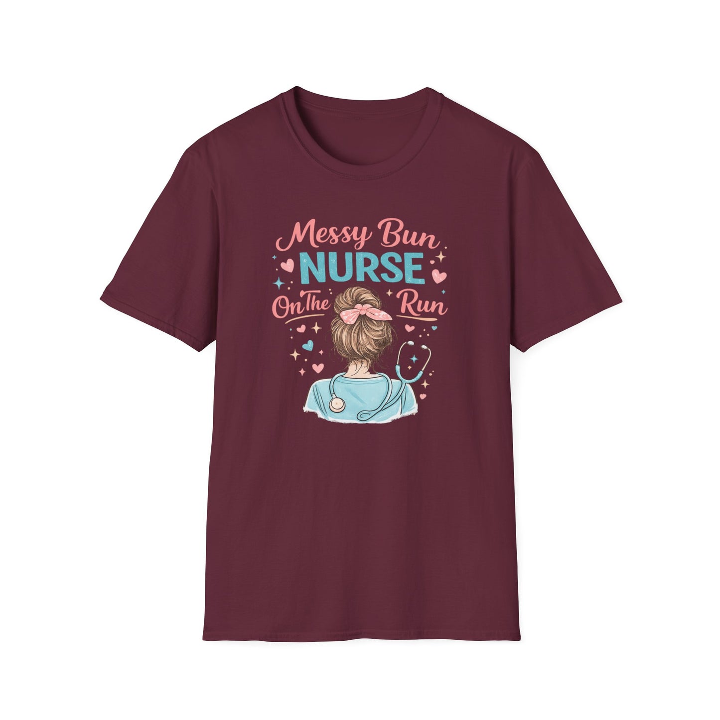 Messy Bun Nurse On The Run Shirt – Cute Nurse T-Shirt for Women – Funny RN CNA Nursing Student Tee – Nurse Gift for Her, Medical Worker Apparel