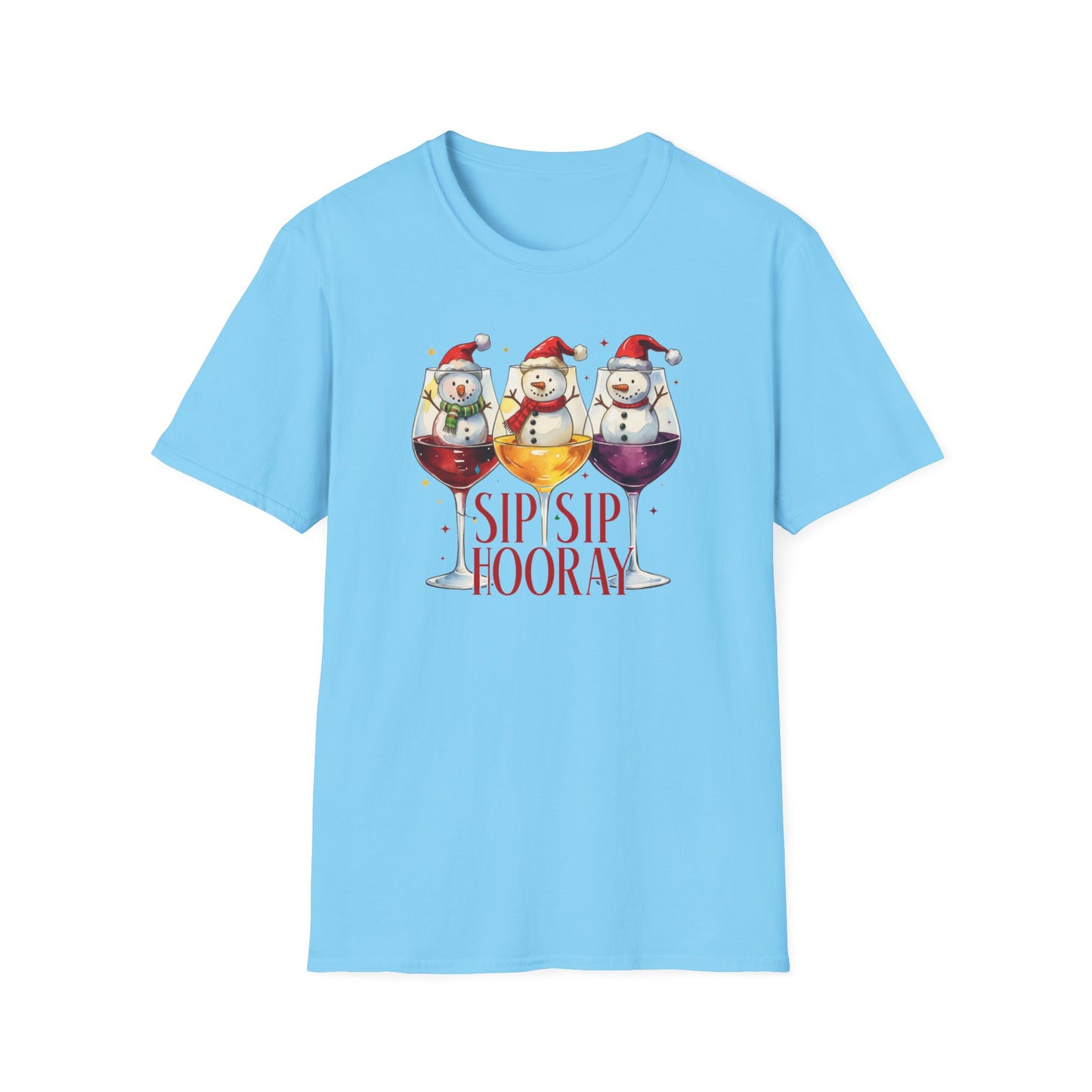 Sip Sip Hooray Christmas T-Shirt – Cute Snowman Wine Glass Holiday Tee, Funny Festive Drinking Shirt