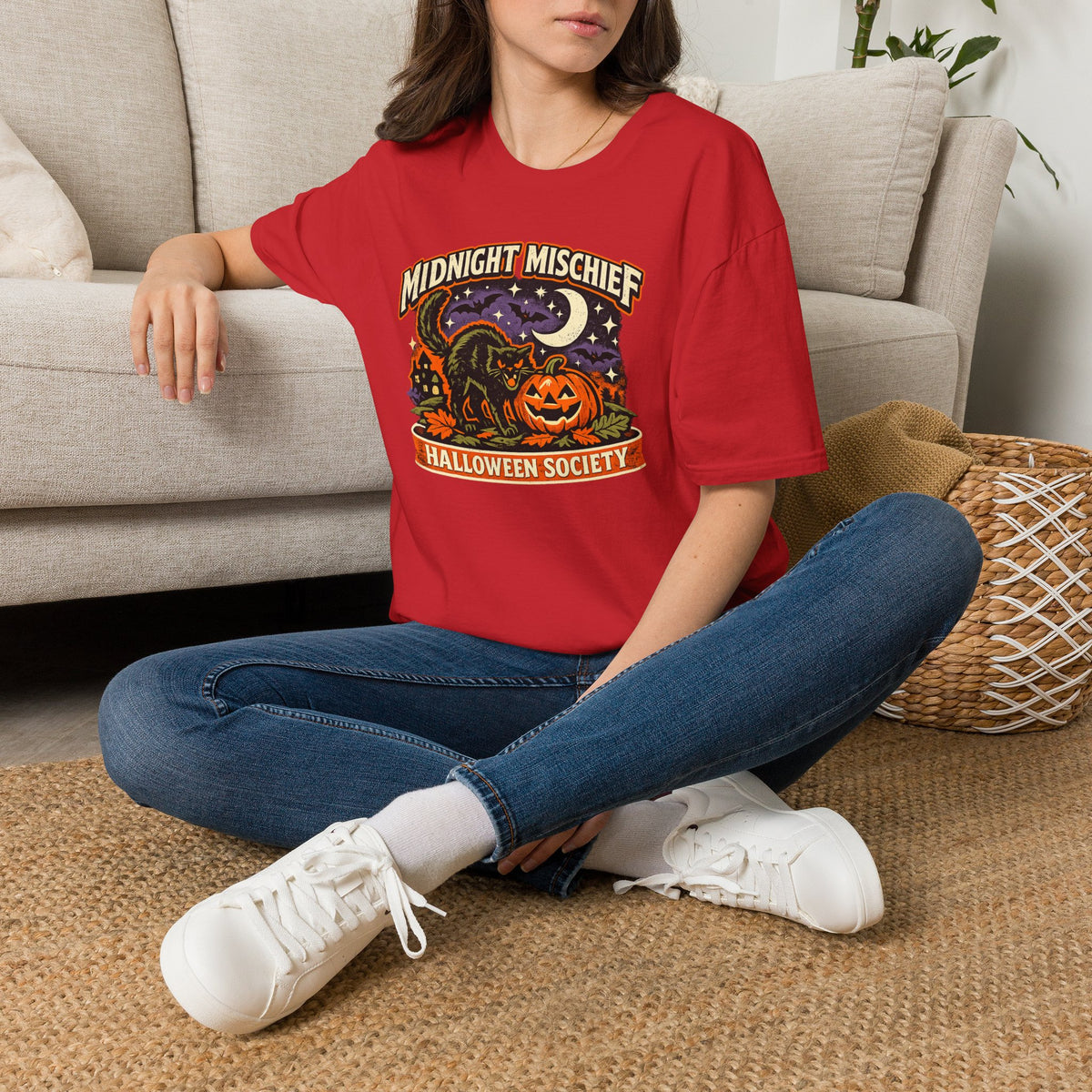 Halloween Black Cat Shirt, Midnight Mischief Halloween Society Tee, Pumpkin Cat T-Shirt, Cute Spooky Season Shirt, Fall Gift