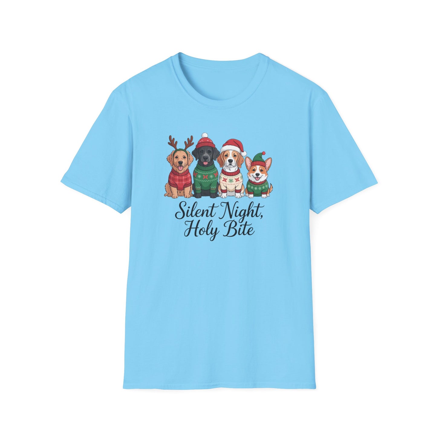 Silent Night Holy Bite Christmas Dog T-Shirt – Cute Holiday Puppy Sweater Tee, Funny Christmas Dog Lover Shirt
