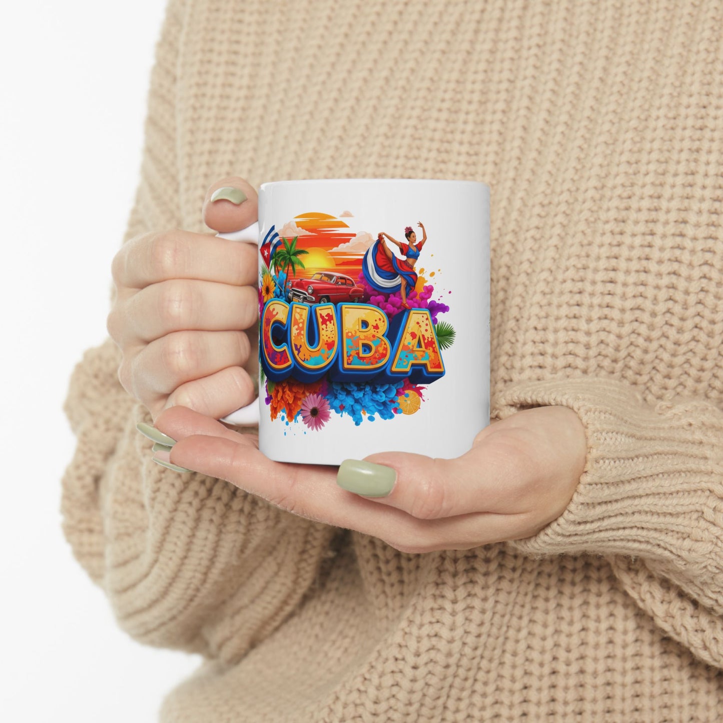 Colorful Cuban Flag Ceramic Mug, 11oz 15oz - Vibrant Cuba Souvenir Coffee Cup, Patriotic Tea Mug, Cuban American Gift, Kitchen Decor
