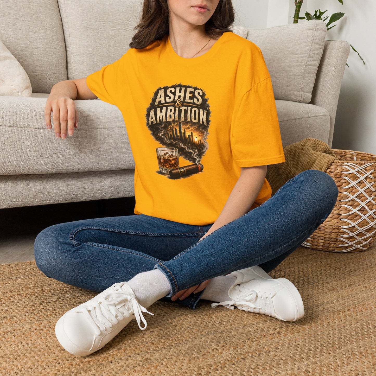 Ashes & Ambition Cigar T-Shirt – Whiskey, Success & Hustle Lifestyle Tee