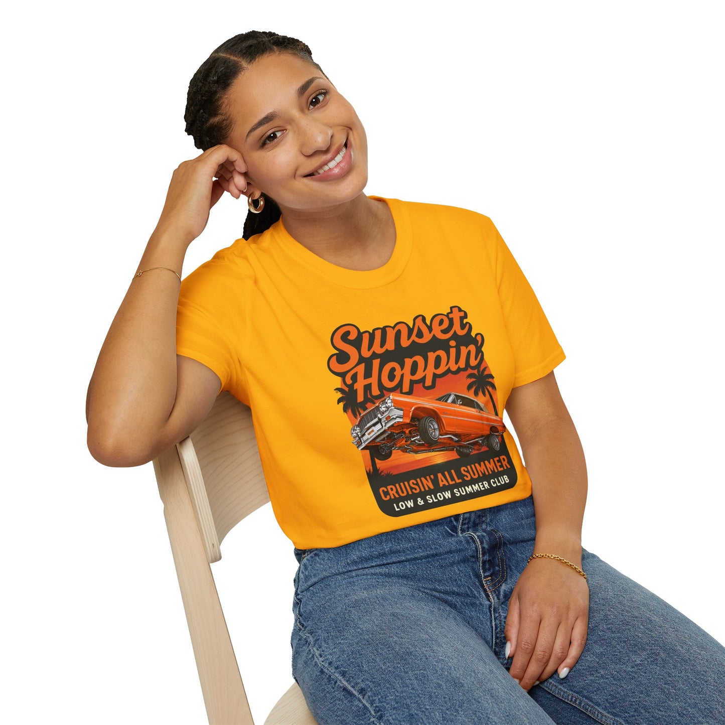 Lowrider Summer Shirt, Sunset Hoppin Tee, Cruisin All Summer Graphic Shirt, Low and Slow Car Tee, Unisex Car Lover Gift
