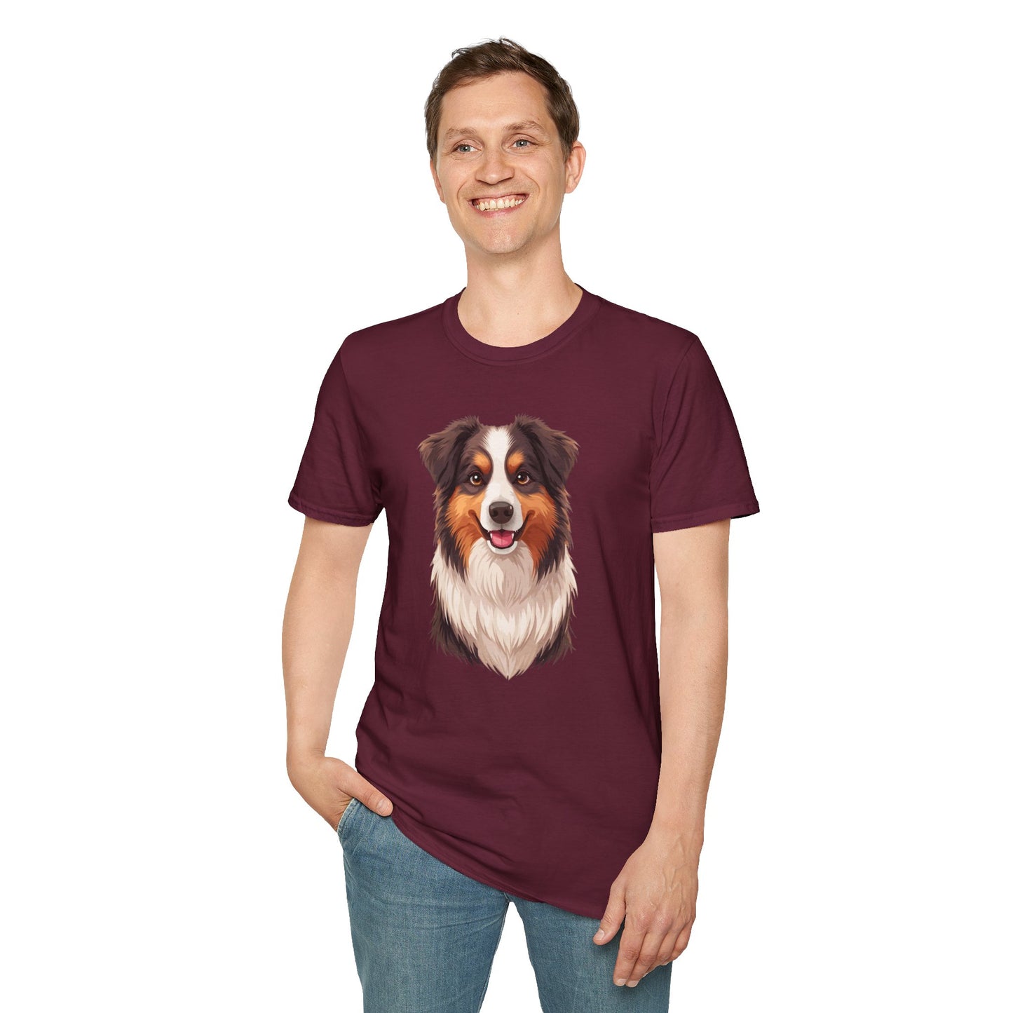 Australian Shepherd Dog Portrait Shirt – Aussie Dog Lover Gift, Cute Dog Mom Tee, Dog Dad Shirt, Pet Breed Apparel