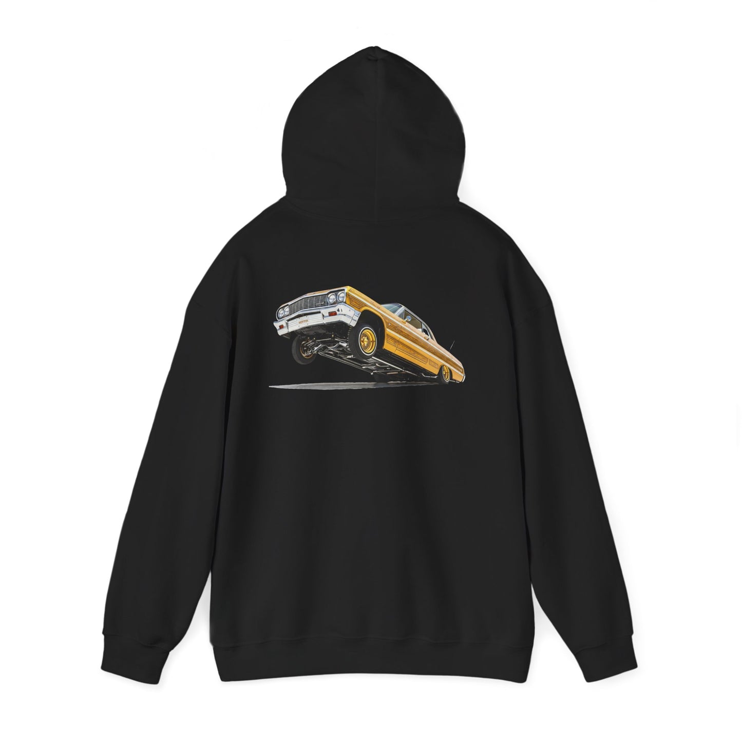 1964 Chevy Impala Hydraulics Lowrider Ink Drawing Hoodie - Old School Hip Hop Cholo Art Design - Chicano Car Club Graphic Hoodie