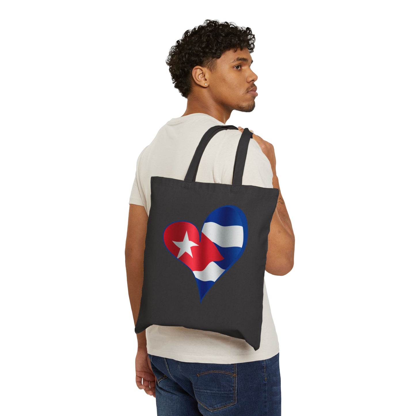 Cuba Flag Heart Tote Bag, Cotton Canvas Grocery Shopping Beach Handbag, Cuban Pride Gift, Patriotic Shoulder Bag, Reusable Eco-Friendly