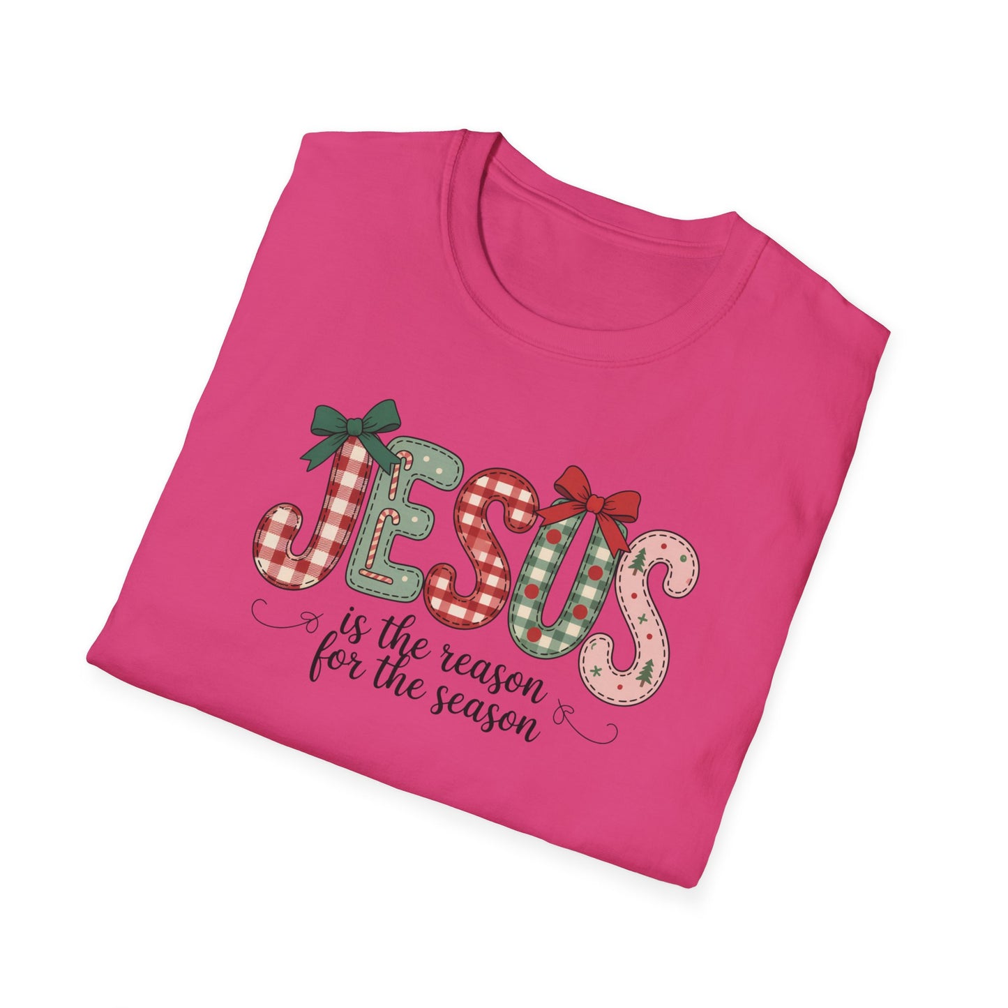 Jesus Is the Reason for the Season Christmas T-Shirt – Cute Plaid Holiday Christian Tee with Bows