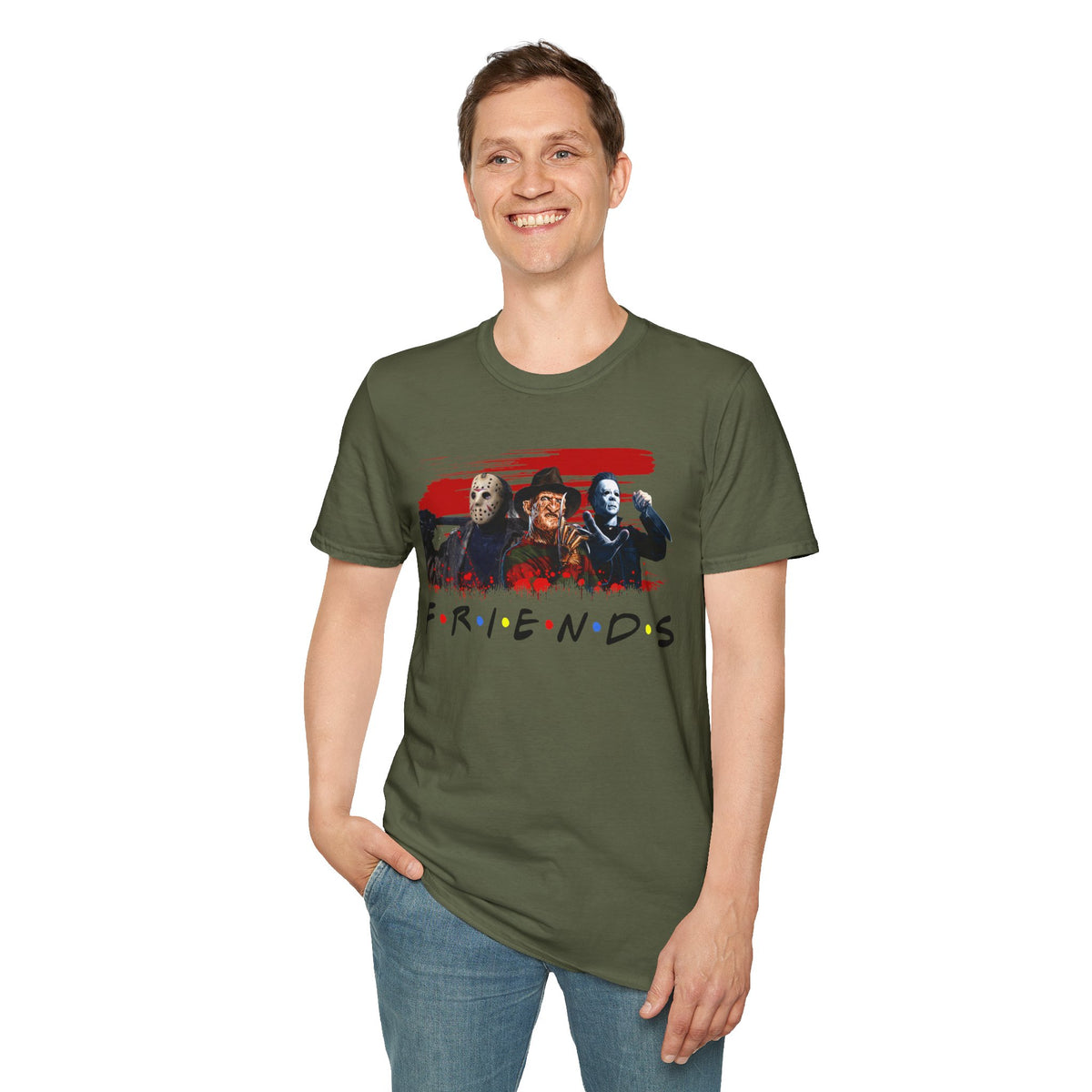 Horror Movie Villains Halloween Friends Softstyle T-Shirt, Scary Movie Tee, Halloween Shirt, Horror Movie Fan Gift, Horror Movie Characters