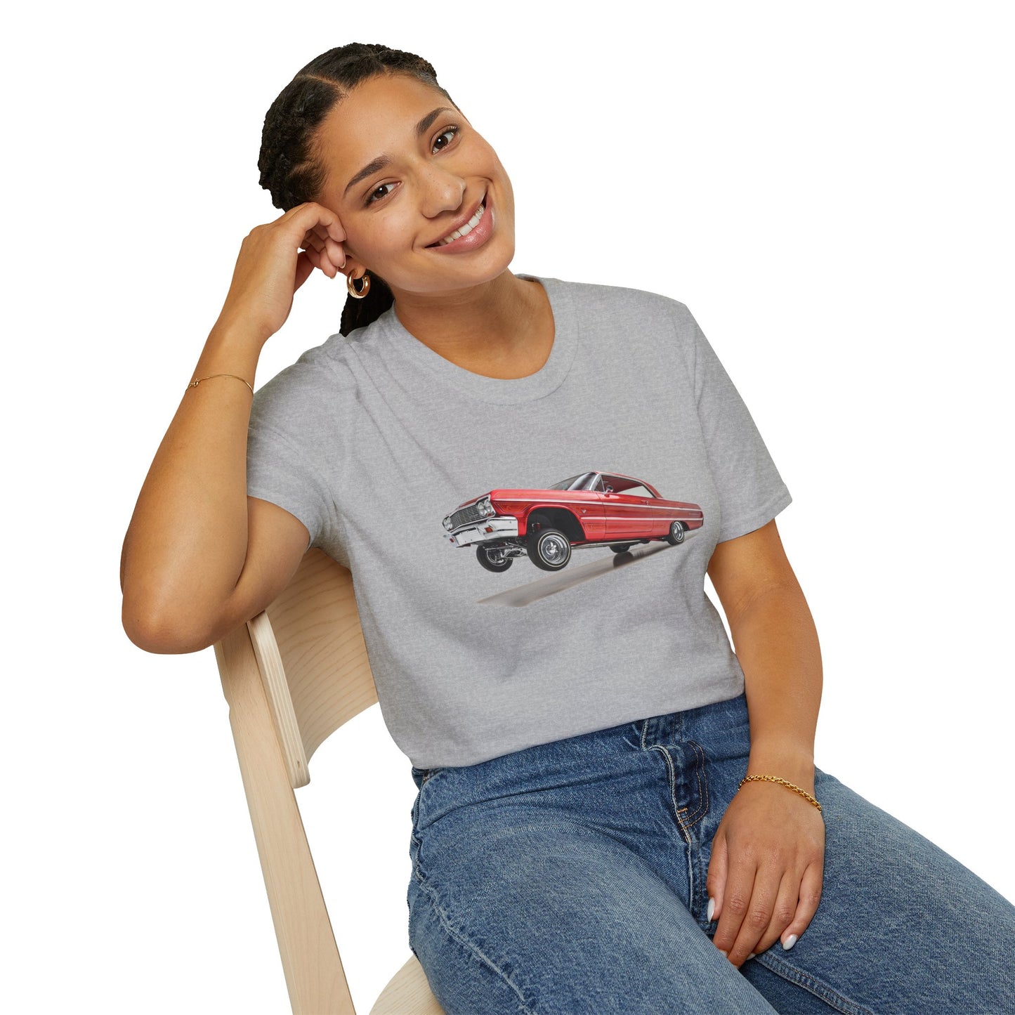 1964 Chevy Impala Hydraulics Lowrider Hoppin' graphic T-Shirt - Old School Hip Hop Cholo Art Tee Design - Chicano Car Club Graphic Tee
