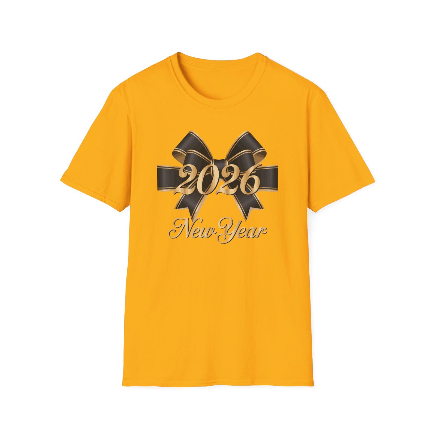 Happy New Year 2026 T-Shirt – Elegant Black and Gold Bow New Year Shirt, Classy 2026 NYE Celebration Tee, Luxury New Year’s Eve Party Top