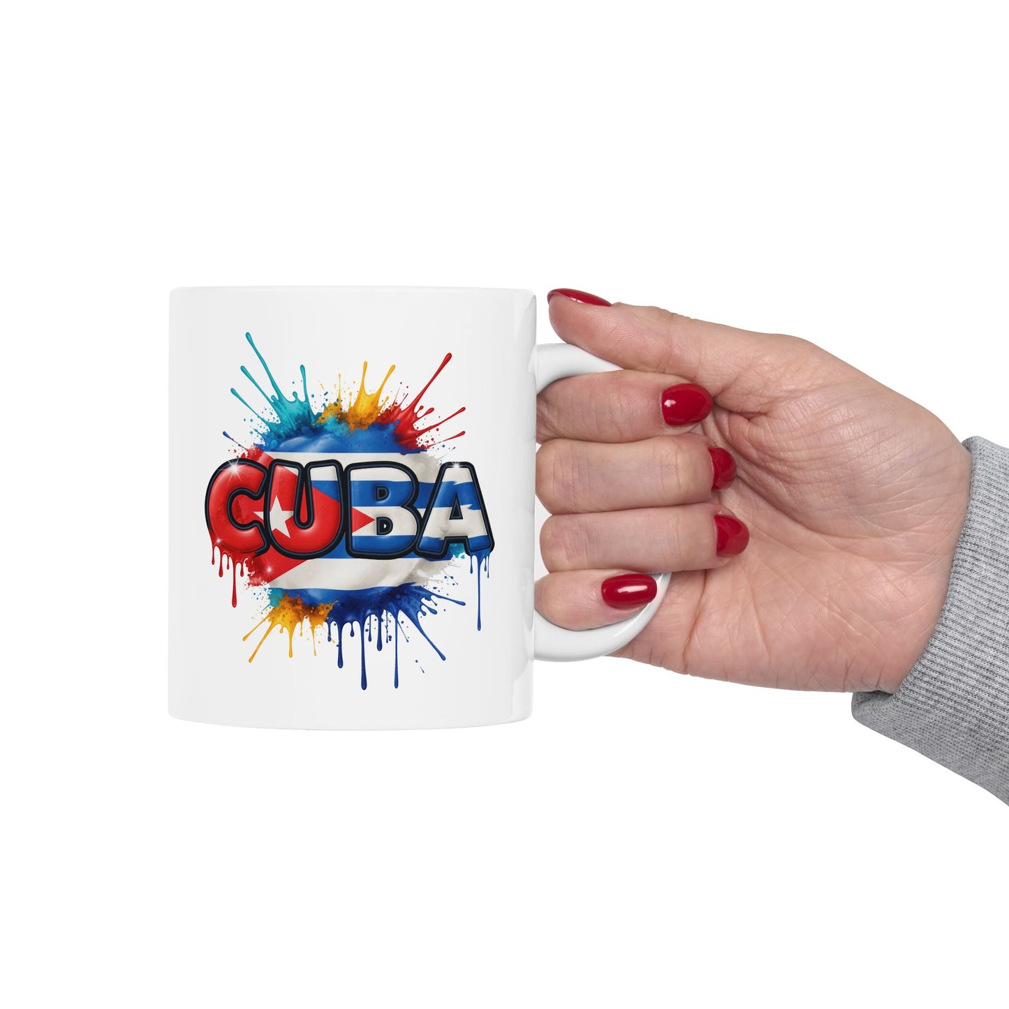 Colorful Cuban Flag Ceramic Mug, 11oz 15oz - Vibrant Cuba Souvenir Coffee Cup, Patriotic Tea Mug, Cuban American Gift, Kitchen Decor