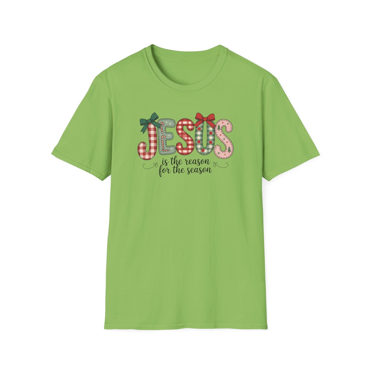 Jesus Is the Reason for the Season Christmas T-Shirt – Cute Plaid Holiday Christian Tee with Bows