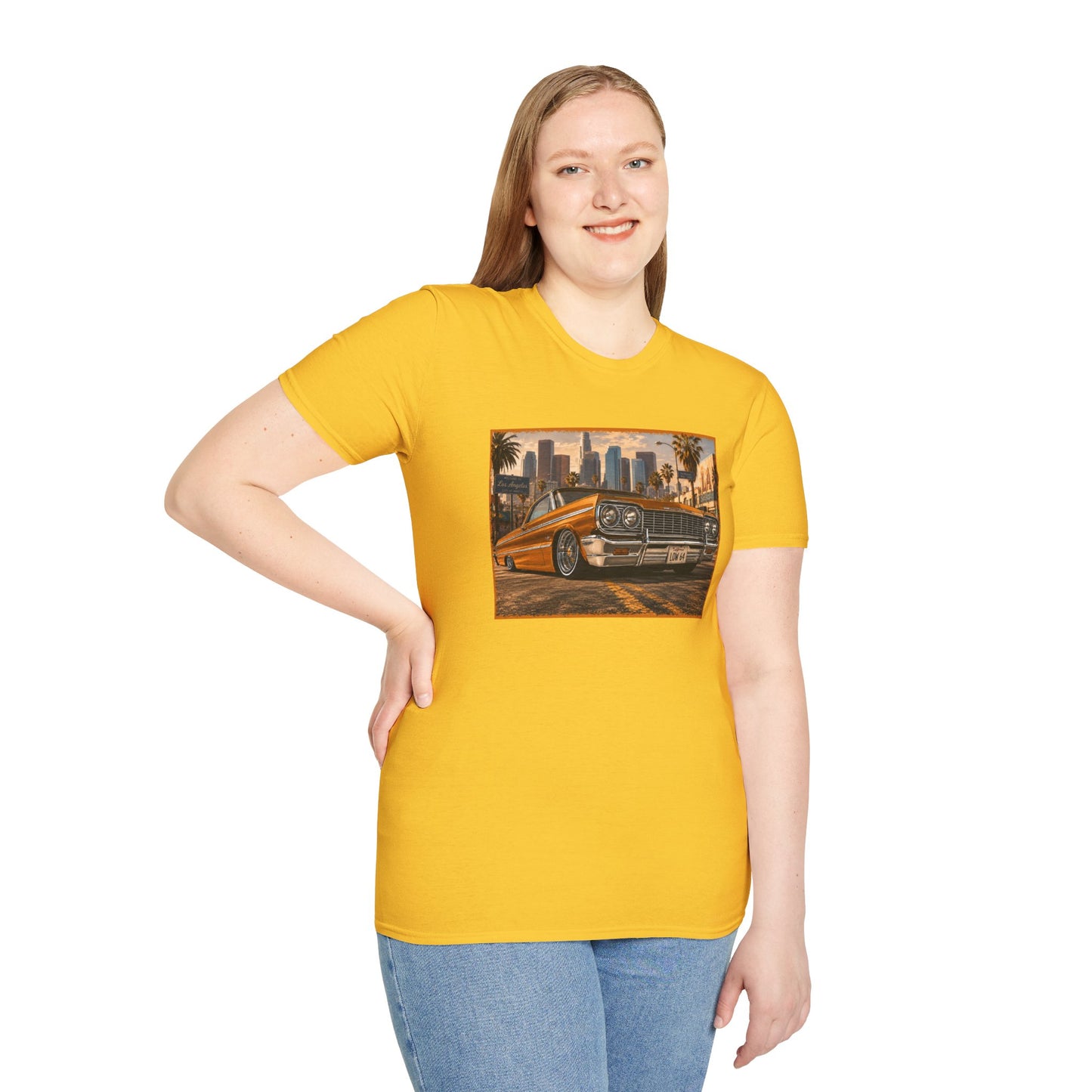 Los Angeles Lowrider T-Shirt, Orange Classic Car Graphic Tee, 1964 Style Car Shirt for Car Lovers