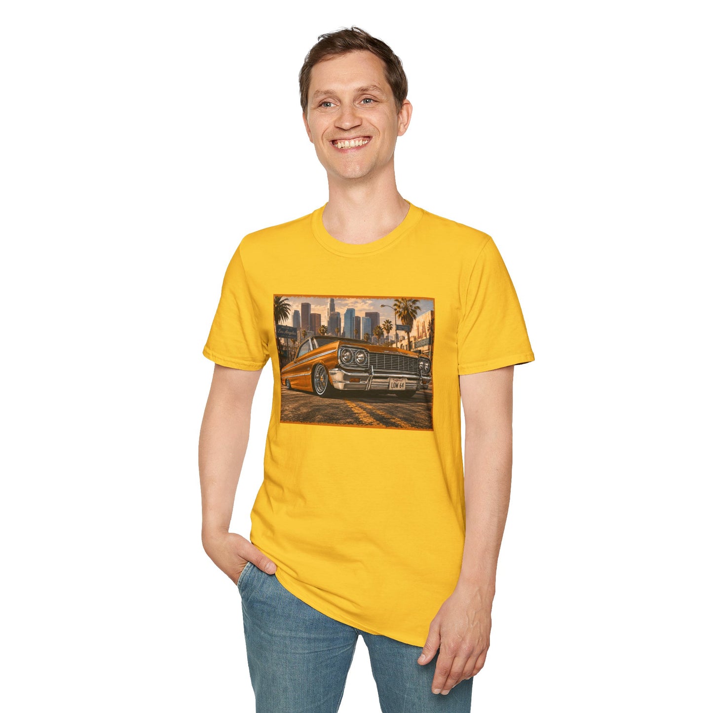 Los Angeles Lowrider T-Shirt, Orange Classic Car Graphic Tee, 1964 Style Car Shirt for Car Lovers
