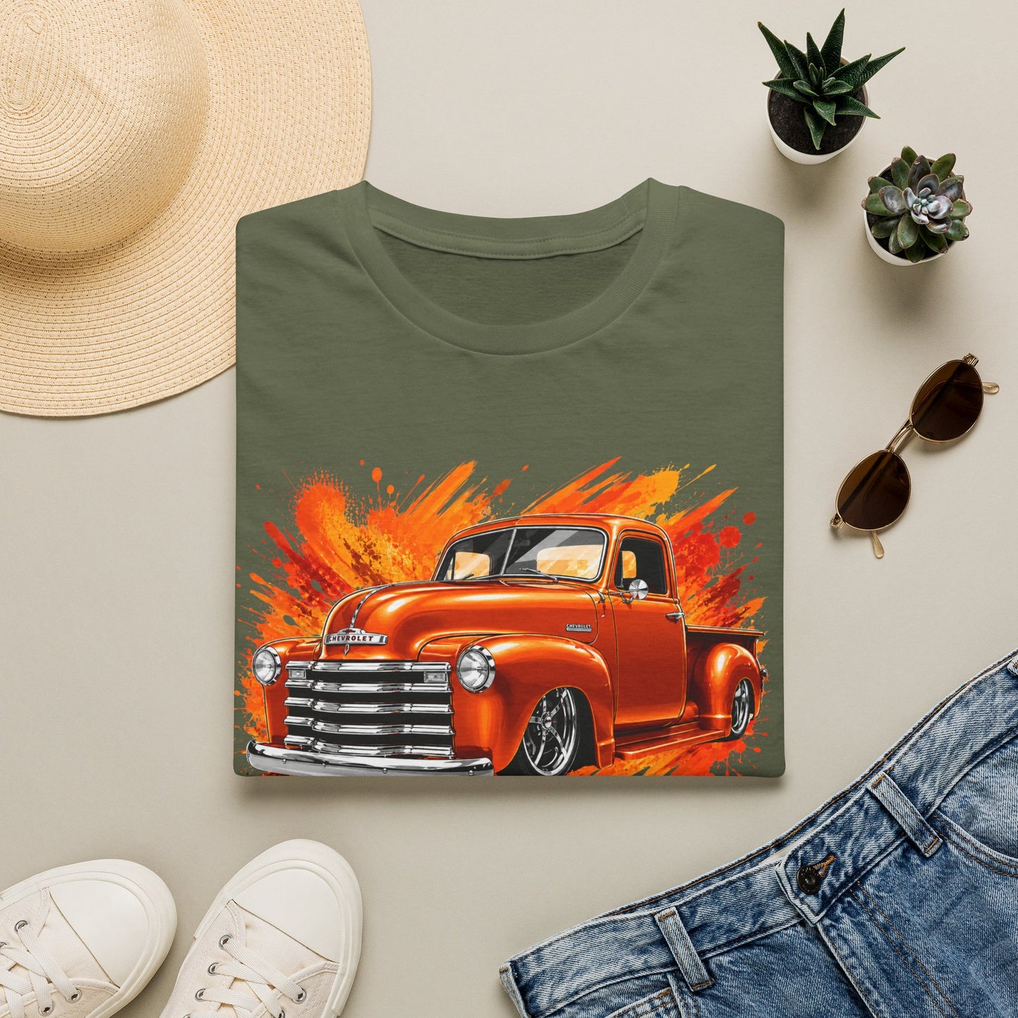 Orange Classic Truck T-Shirt, Vintage Pickup Graphic Tee, Custom Truck Shirt for Car Lovers