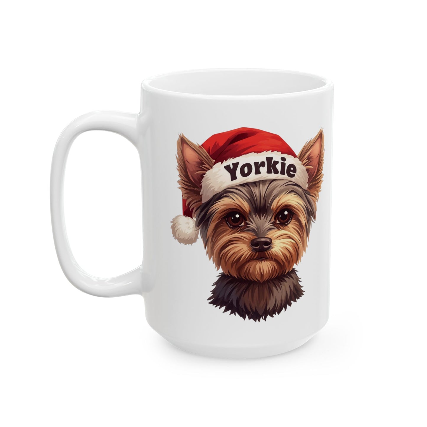 Yorkie Holiday Portrait Mug – Cute Holiday Coffee Cup, Festive Yorkie Ceramic Mug, Christmas Gift Idea (11oz/15oz)
