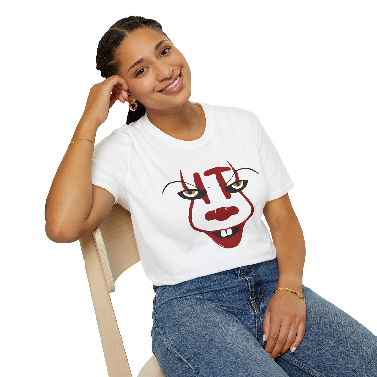 Horror Movie Villain Pennywise Softstyle T-Shirt, IT Scary Movie Tee, Halloween Shirt, Horror Movie Fan Gift, IT Horror Movie Characters