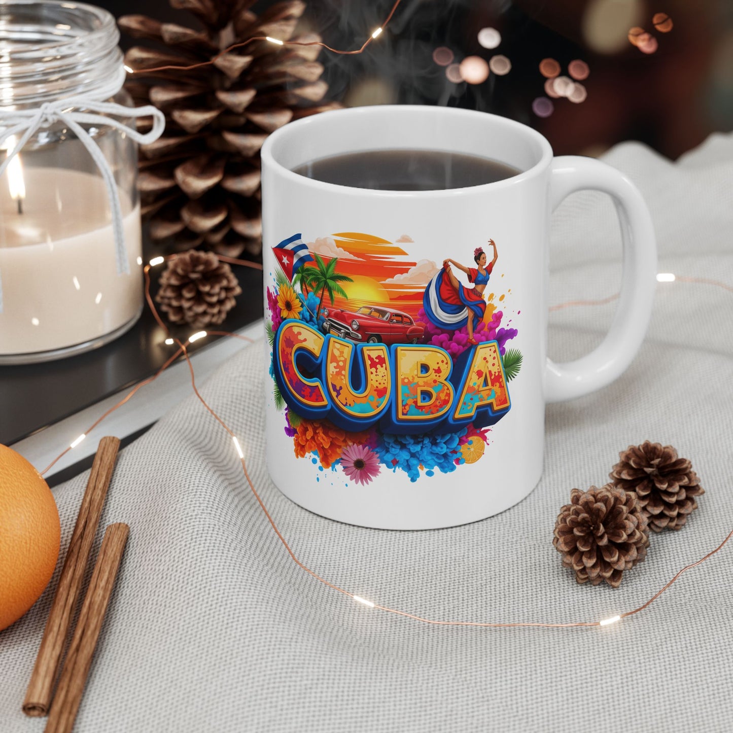 Colorful Cuban Flag Ceramic Mug, 11oz 15oz - Vibrant Cuba Souvenir Coffee Cup, Patriotic Tea Mug, Cuban American Gift, Kitchen Decor