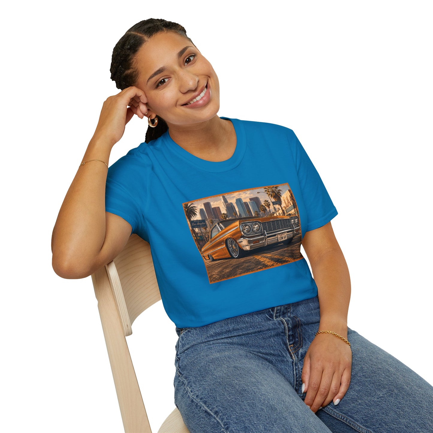 Los Angeles Lowrider T-Shirt, Orange Classic Car Graphic Tee, 1964 Style Car Shirt for Car Lovers