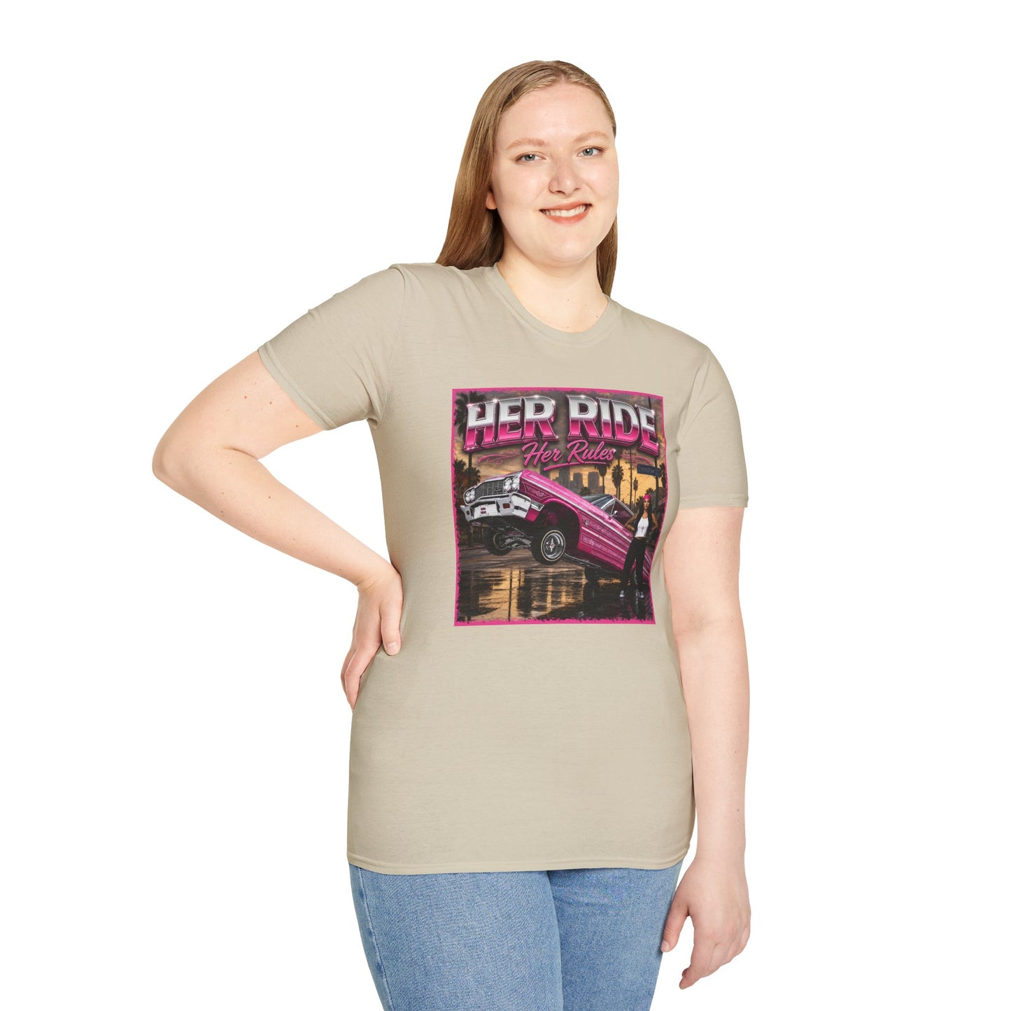Women Lowrider Shirt, Her Ride Her Rules Tee, Pink Classic Car Graphic Shirt, Car Enthusiast Gift, Retro Auto Tee