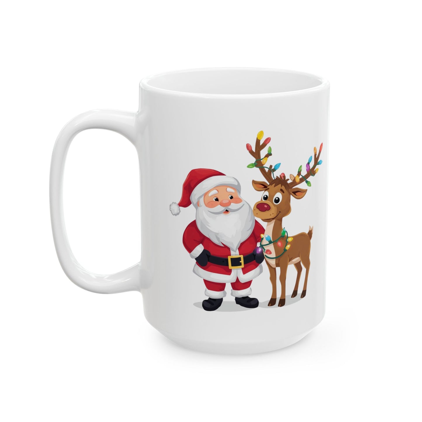 Santa and Rudolph Mug – Cute Holiday Coffee Cup, Festive Santa Ceramic Mug, Christmas Gift Idea (11oz/15oz)