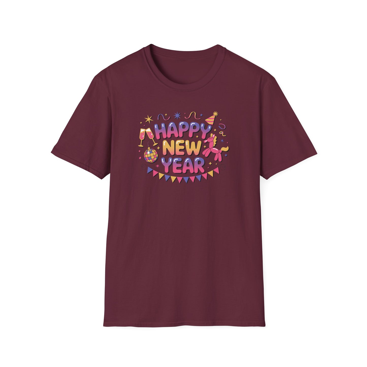 Happy New Year 2026 T-Shirt – Cute Colorful New Year Shirt, Fun Party Celebration Graphic Tee, Balloon Animal & Champagne NYE 2026 Top