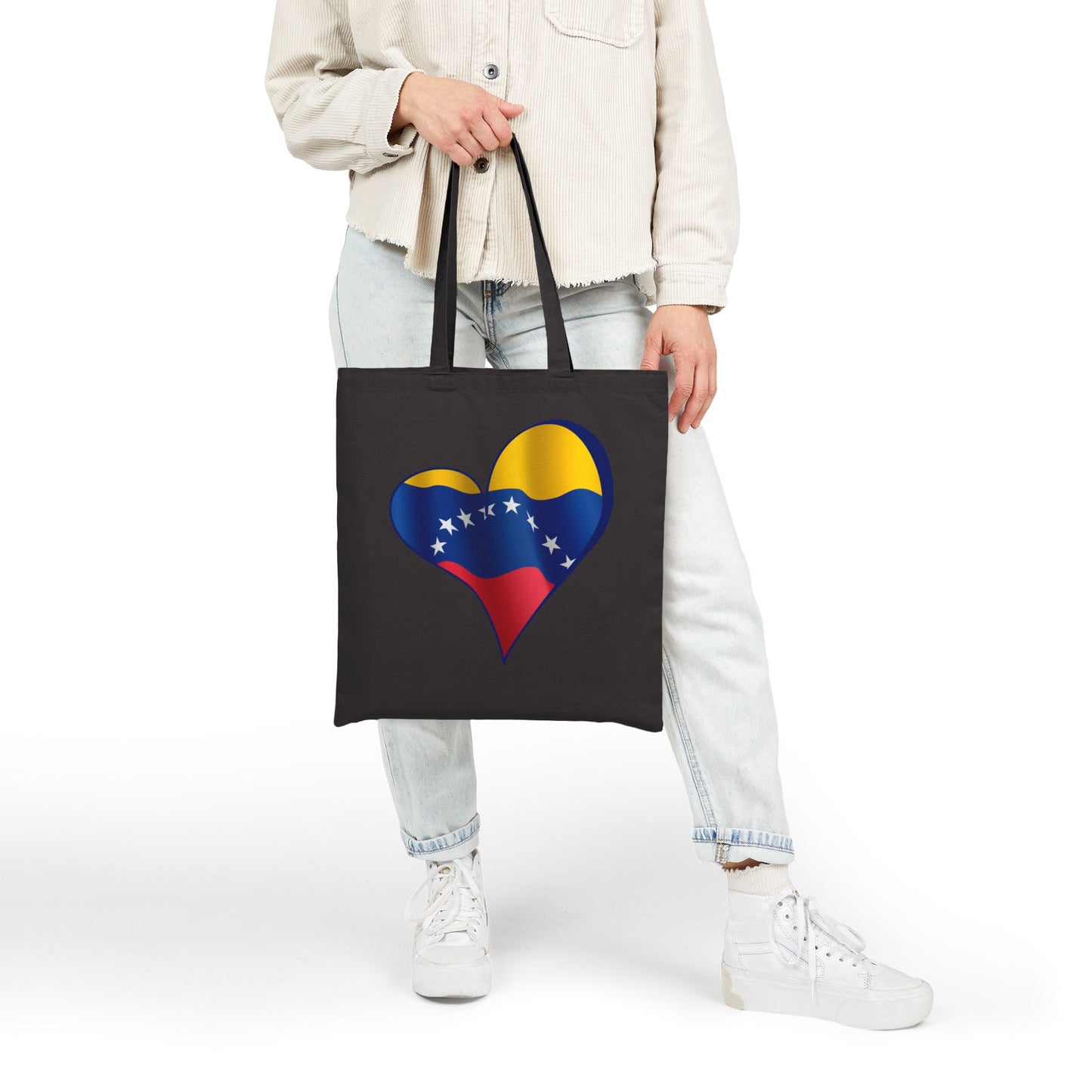 Venezuela Flag Heart Tote Bag, Cotton Canvas Grocery Shopping Beach Handbag, Venezuela Pride Gift, Patriotic Shoulder Bag