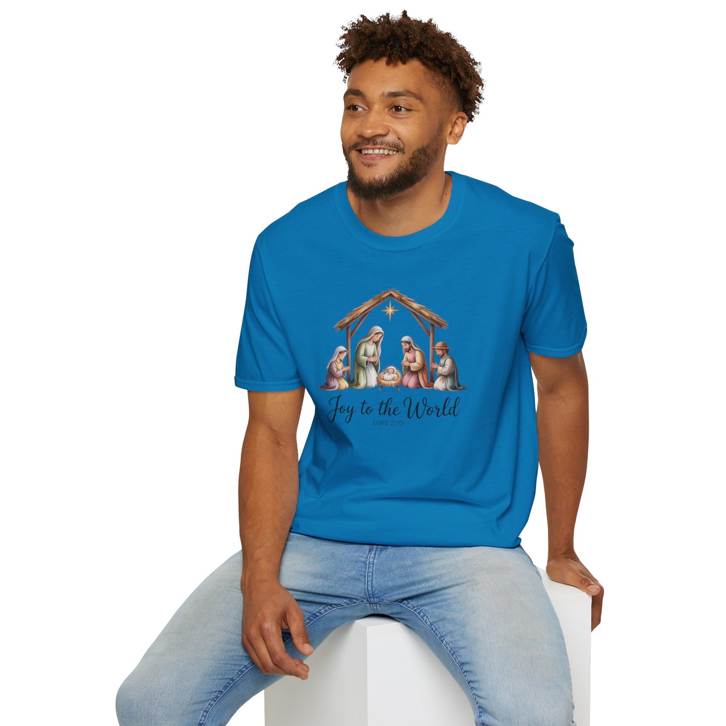 Joy to the World Nativity T-Shirt – Luke 2:10 Christmas Shirt with Holy Family, Christian Holiday Tee