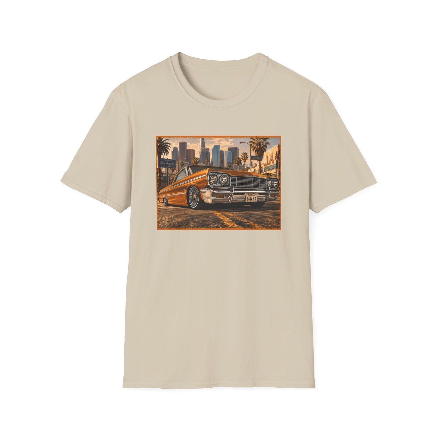 Los Angeles Lowrider T-Shirt, Orange Classic Car Graphic Tee, 1964 Style Car Shirt for Car Lovers