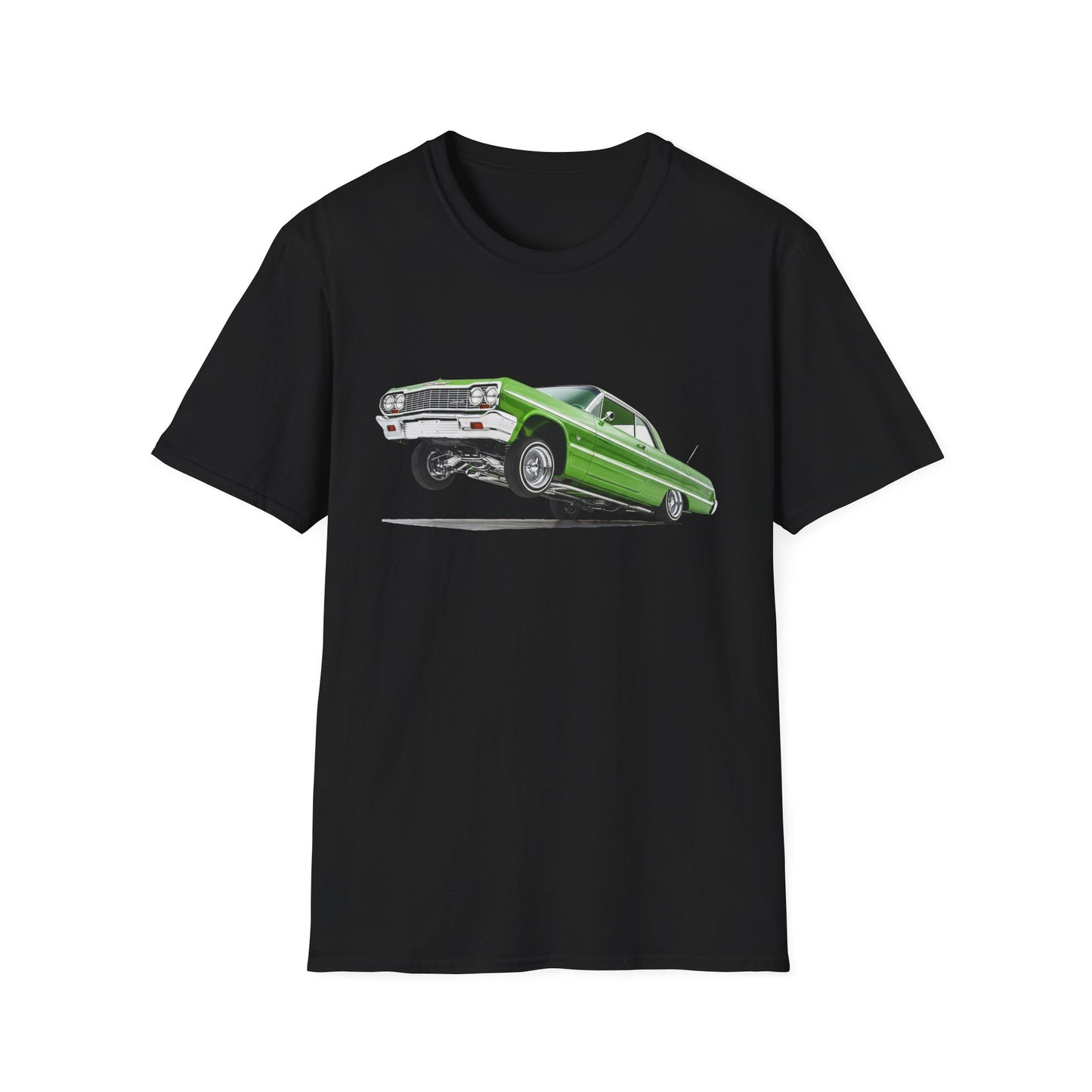 1964 Chevy Impala Hydraulics Lowrider Hoppin' Ink Drawing T-Shirt - Old School Hip Hop Cholo Art Tee Design - Chicano Car Club Graphic Tee