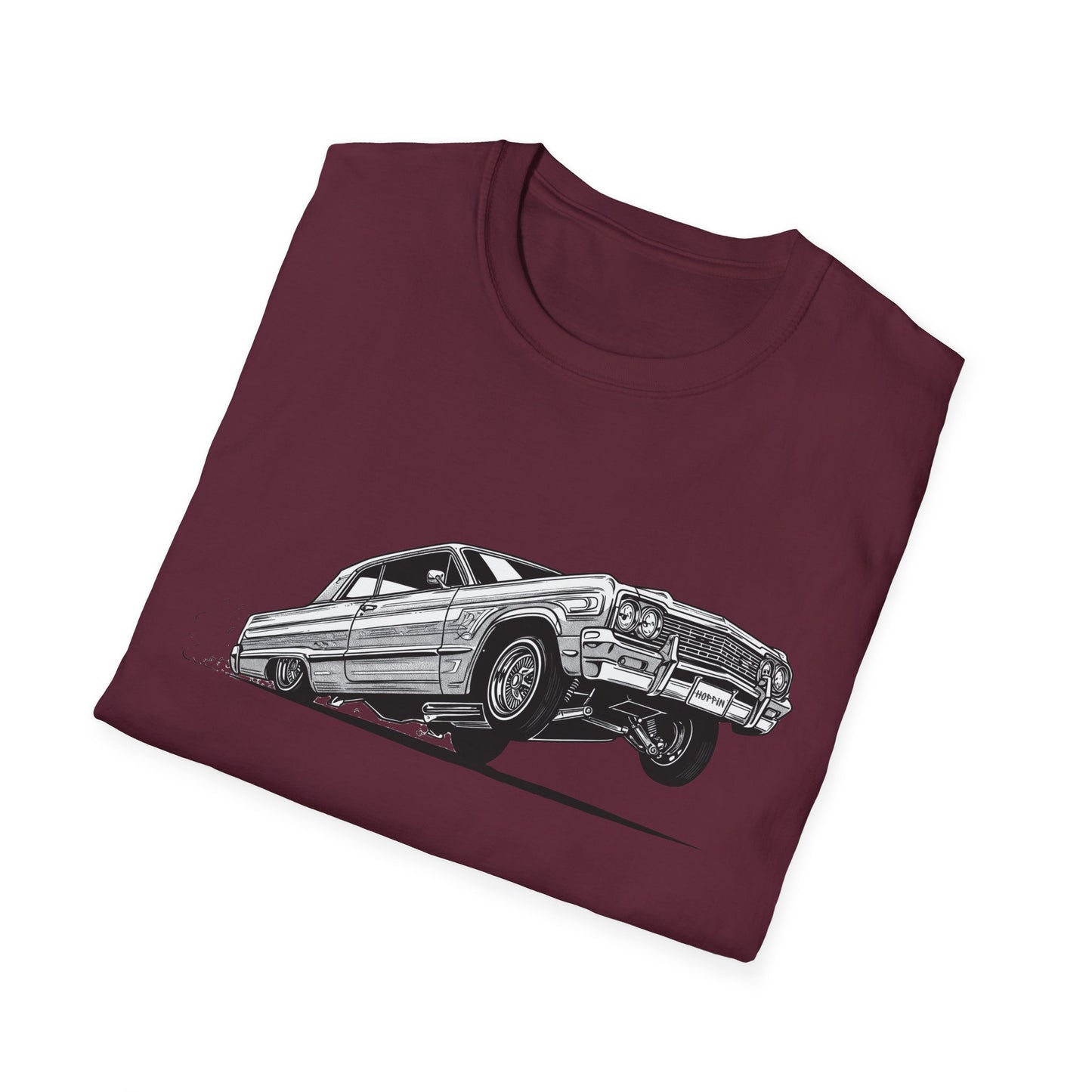 1964 Chevy Impala Hydraulics Lowrider Ink Drawing T-Shirt - Old School Hip Hop Cholo Art Tee Design - Chicano Car Club Graphic Tee