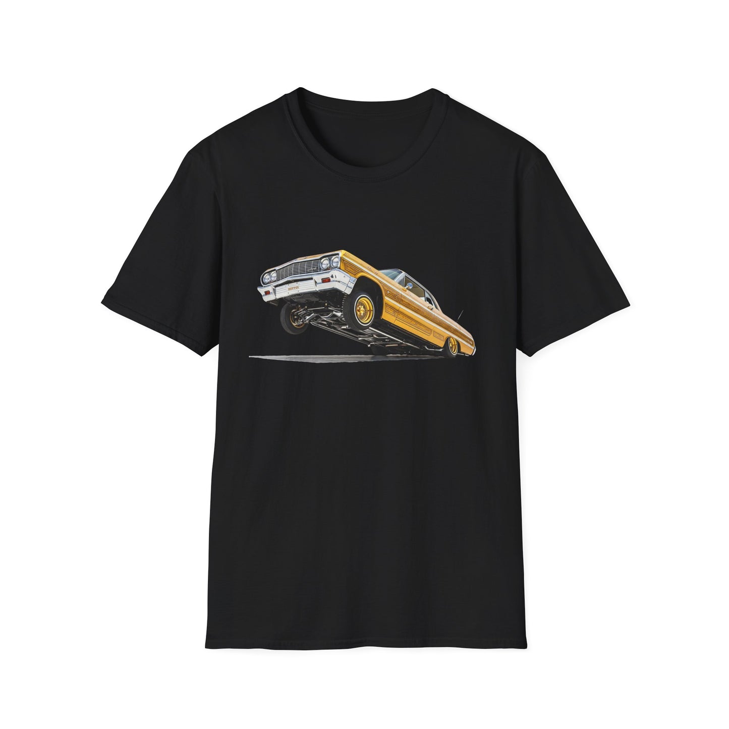 1964 Chevy Impala Hydraulics Lowrider Hoppin' Ink Drawing T-Shirt - Old School Hip Hop Cholo Art Tee Design - Chicano Car Club Graphic Tee