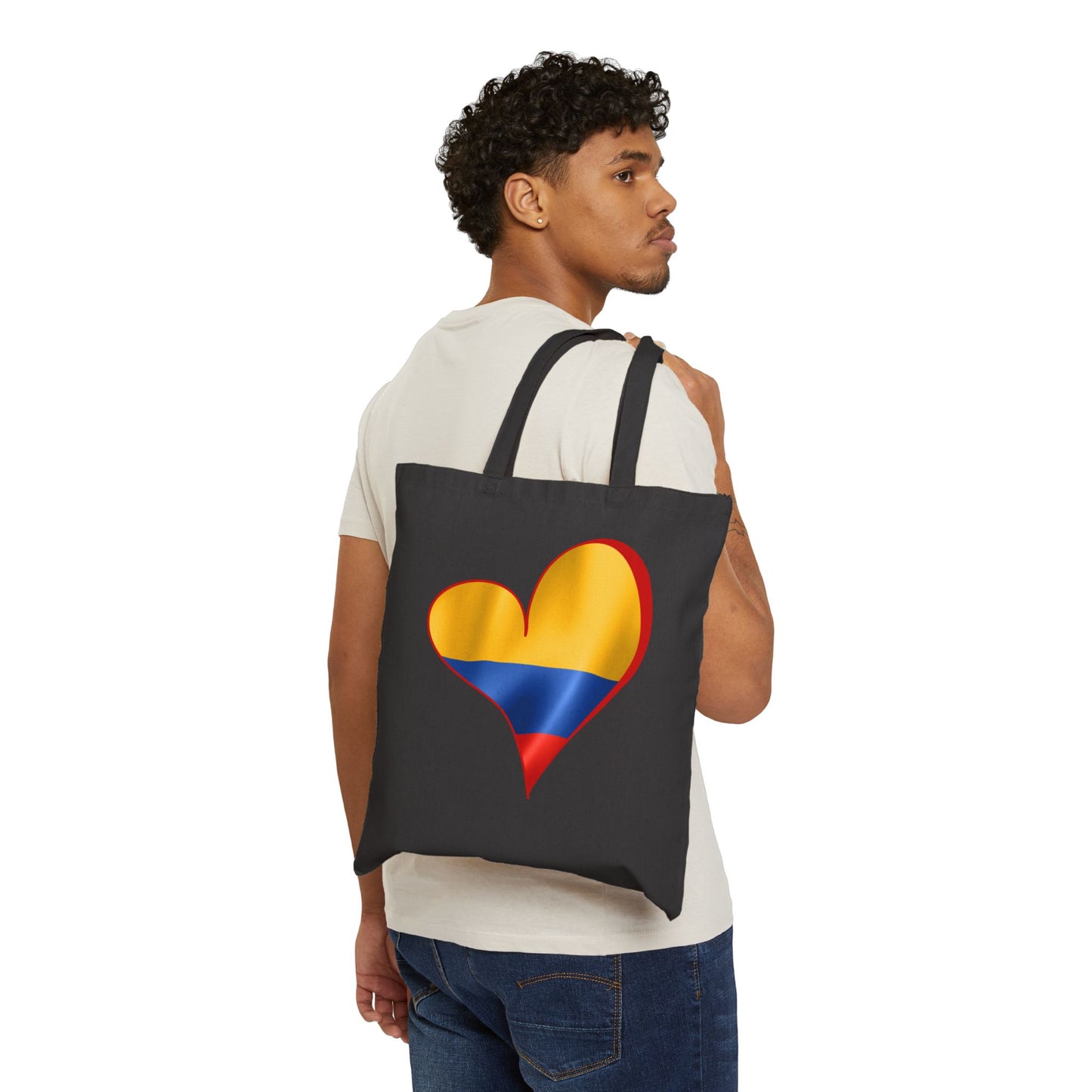 Colombia Flag Heart Tote Bag, Cotton Canvas Grocery Shopping Beach Handbag, Colombian Pride Gift, Patriotic Shoulder Bag