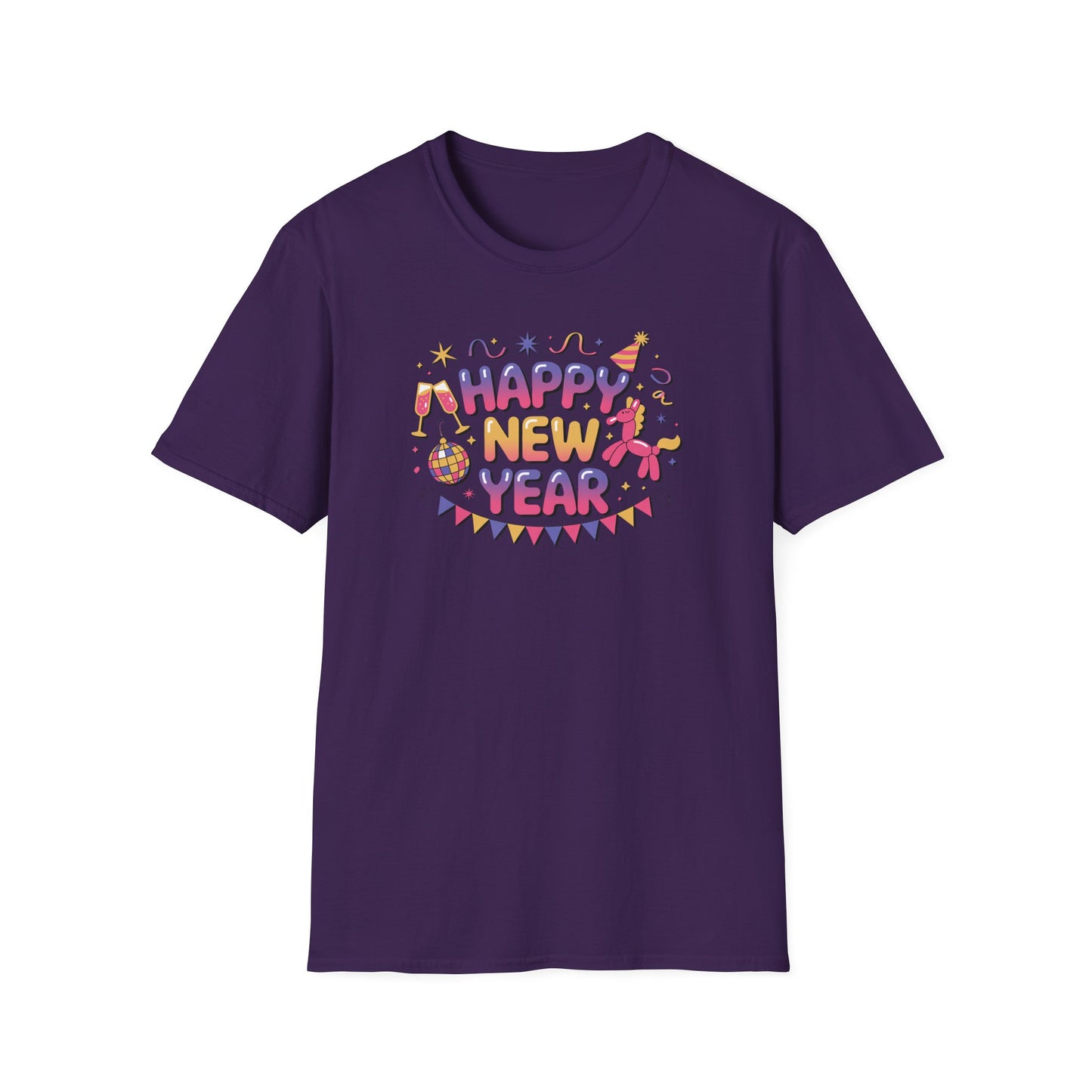 Happy New Year 2026 T-Shirt – Cute Colorful New Year Shirt, Fun Party Celebration Graphic Tee, Balloon Animal & Champagne NYE 2026 Top