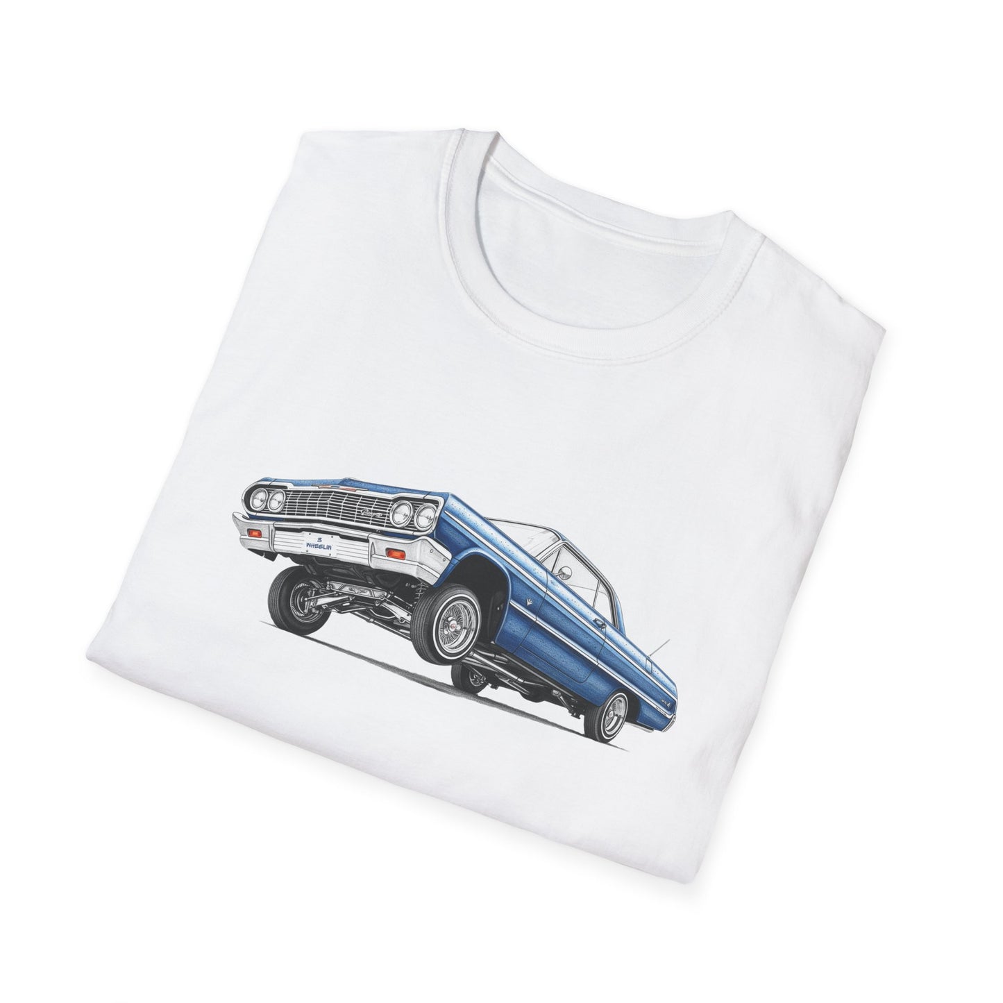 1964 Chevy Impala Hydraulics Lowrider Ink Drawing T-Shirt - Old School Hip Hop Cholo Art Tee Design - Chicano Car Club Graphic Tee