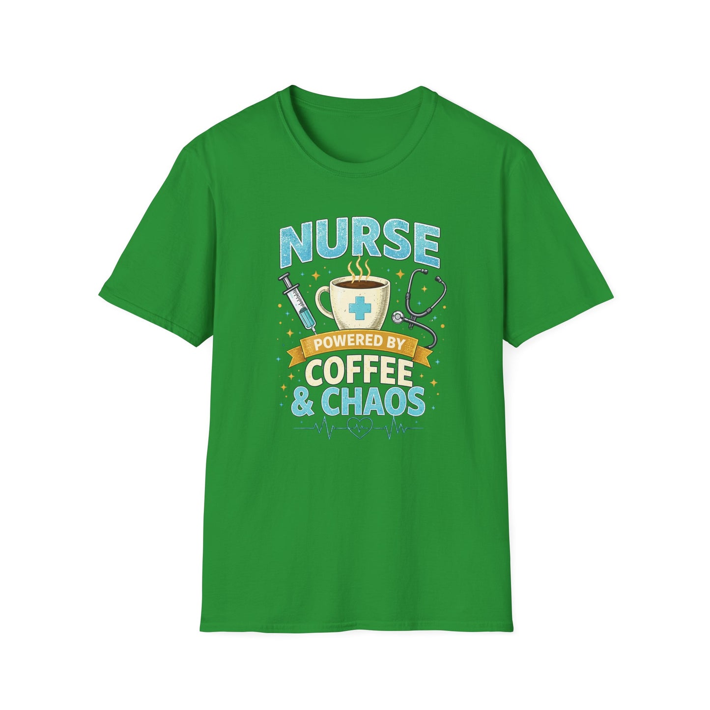 Nurse Powered by Coffee & Chaos Shirt, Funny Nurse Tee, RN CNA Gift, Nurse Life Graphic T-Shirt, Medical Worker Gift, Cute Nursing Shirt for Women Men