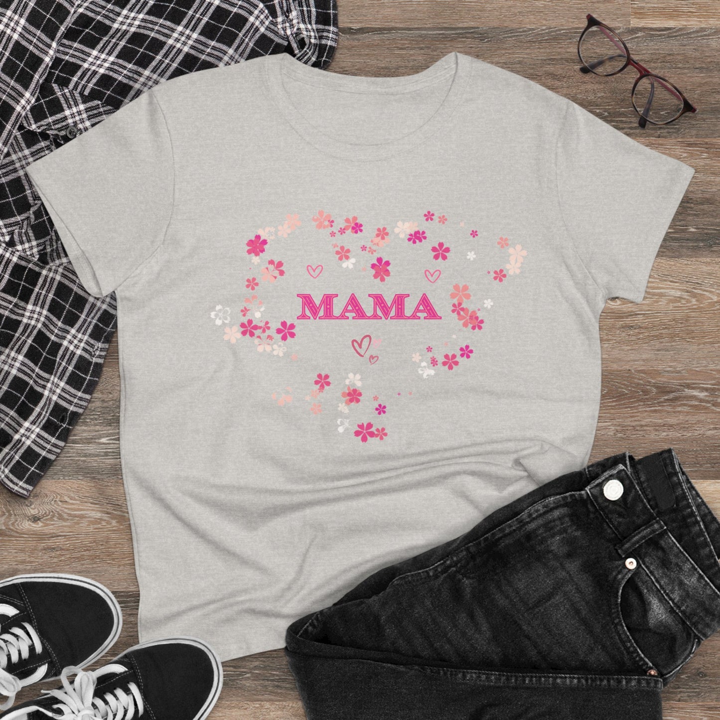 Floral Mama Women's Tee, Mother's Day Shirt, Heart Print Shirt, Mom Gift Shirt, Motherhood Tee, Mom Gift, MAMA Pride Shirt