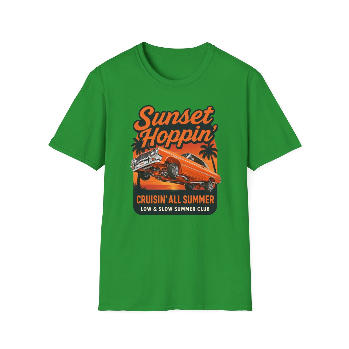 Lowrider Summer Shirt, Sunset Hoppin Tee, Cruisin All Summer Graphic Shirt, Low and Slow Car Tee, Unisex Car Lover Gift