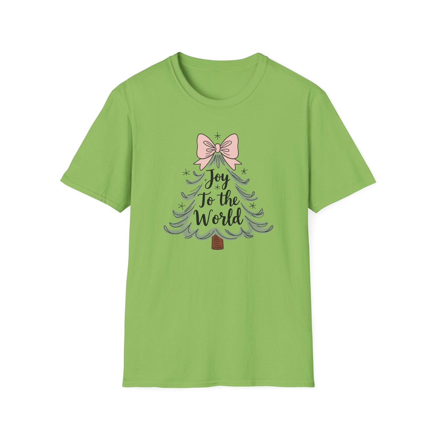 Joy to the World Christmas T-Shirt – Cute Pastel Bow Christmas Tree Tee, Festive Holiday Graphic Shirt for Women