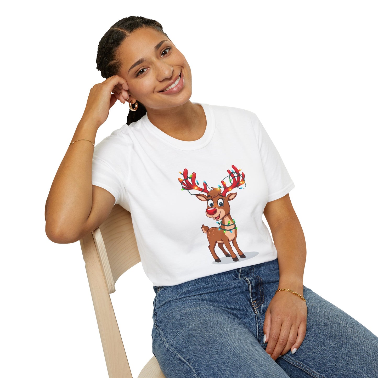 Smiling Reindeer with Christmas Lights Shirt, Family Christmas Shirts, Christmas T Shirt, Holiday Shirt, Cute Xmas Shirt for the family, Holiday Gift