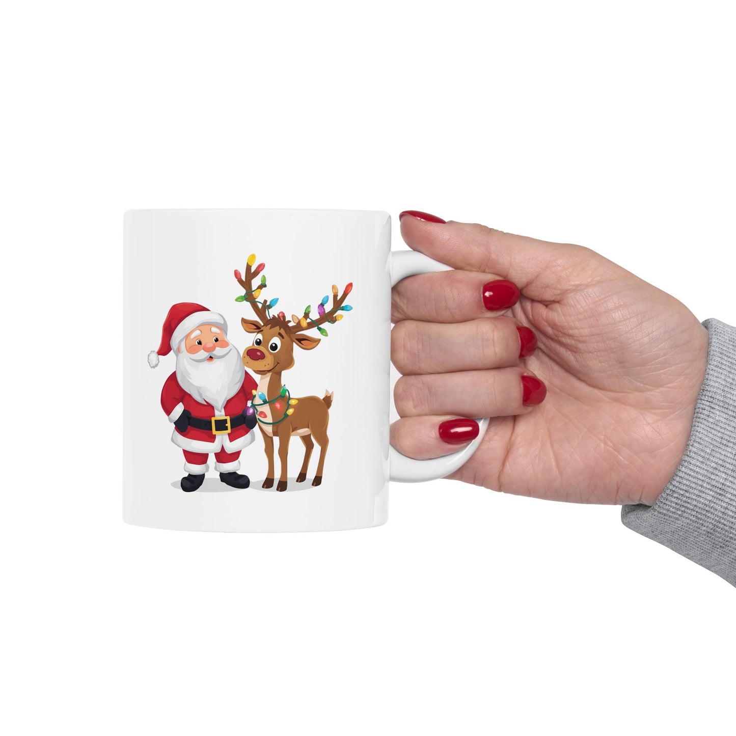 Santa and Rudolph Mug – Cute Holiday Coffee Cup, Festive Santa Ceramic Mug, Christmas Gift Idea (11oz/15oz)